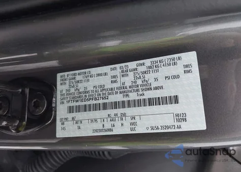 2023 Ford F-150 Limited from USA, damaged, VIN 1FTFW1ED5PFB27652